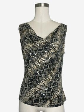 Vintage Y2K CDC sleeveless cowl neck stretchy sequin snakeskin tank edgy party S